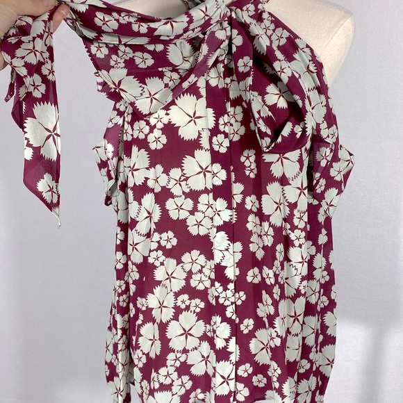 Alexis Paloma Silk Tie Neck Cold Shoulder Blouse Floral size medium - Picture 5 of 16